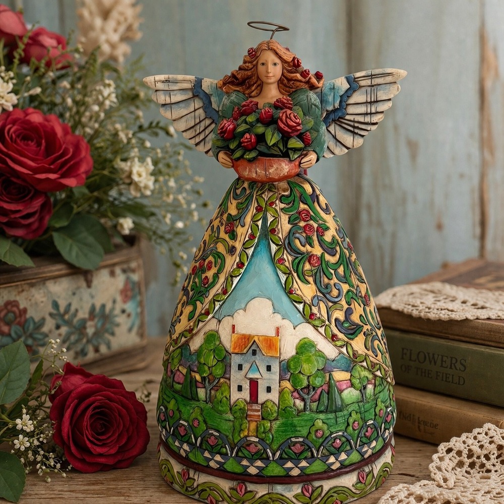 Jim Shore Angel Figurine Heartwood Creek Cottagecore Floral Folk Art